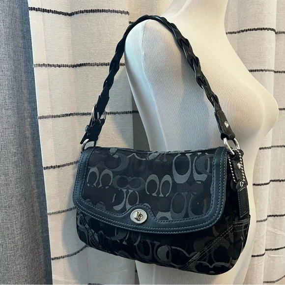 Black Coach Women's Optic Signature Canvas | Chelsea Shoulder Bag Braided Strap - Picture 16 of 16